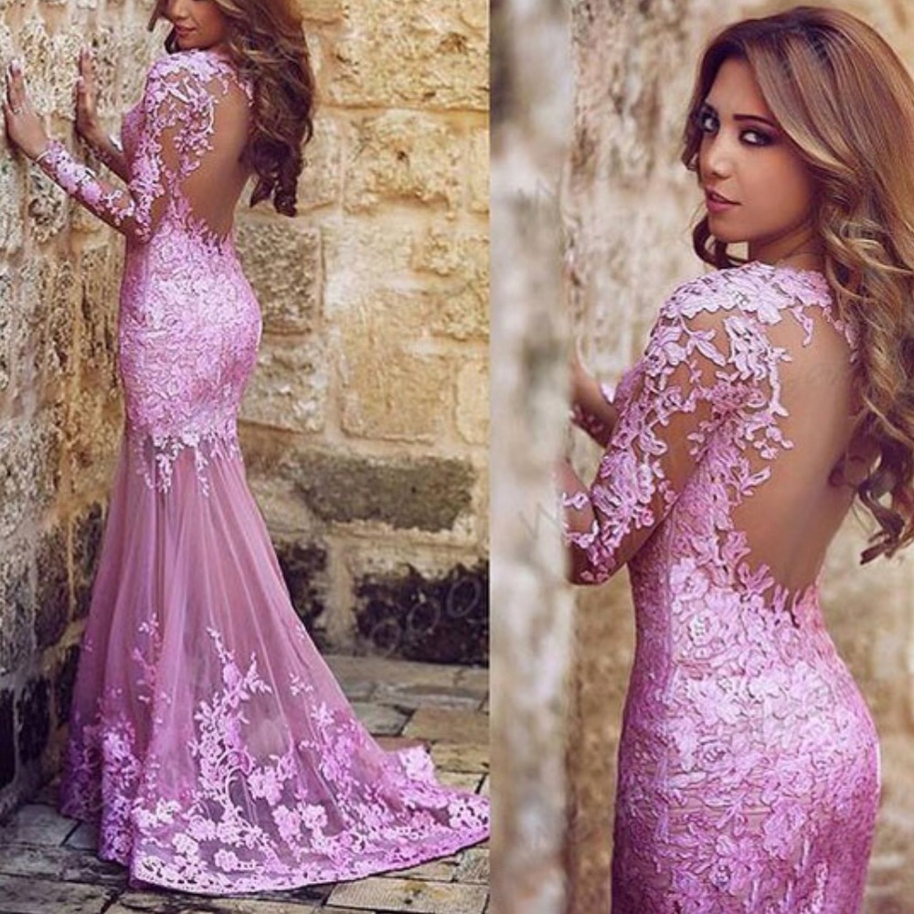 Lavender lace mermaid prom dress